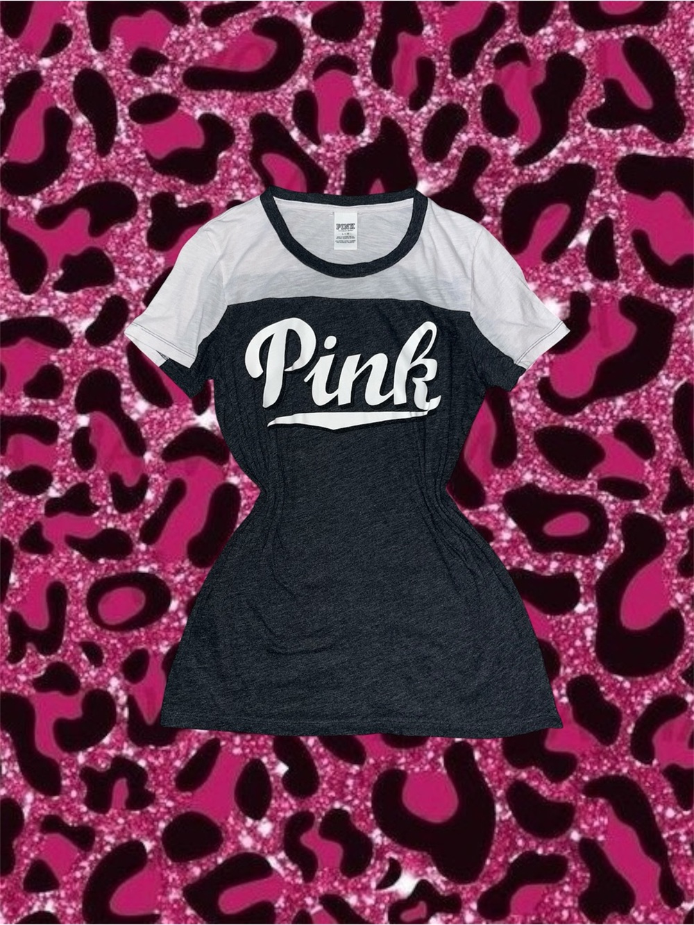 PINK Colorblock Logo Tee - Black & White
